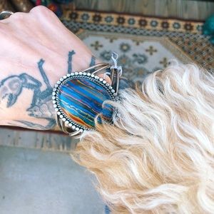 Vintage Rare Navajo Rainbow Calsilica Sterling Silver Cuff / Vintage Rainbow